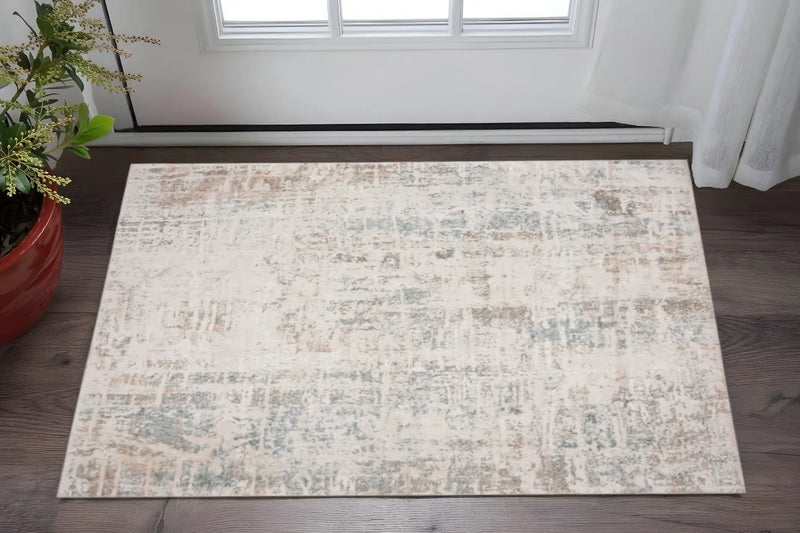 2' X 3' Gray Blue Taupe And Cream Abstract Distressed Stain Resistant Area Rug Homeroots Home Decor
