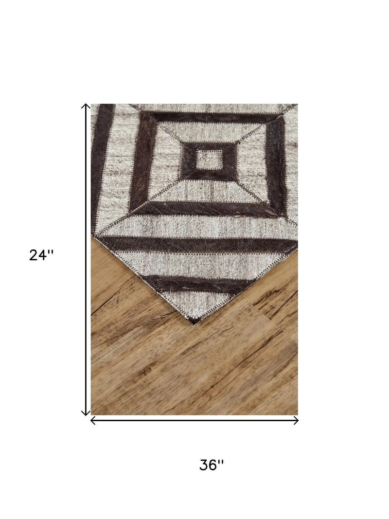 2' X 3' Gray Brown And Ivory Geometric Hand Woven Area Rug Homeroots Home Decor