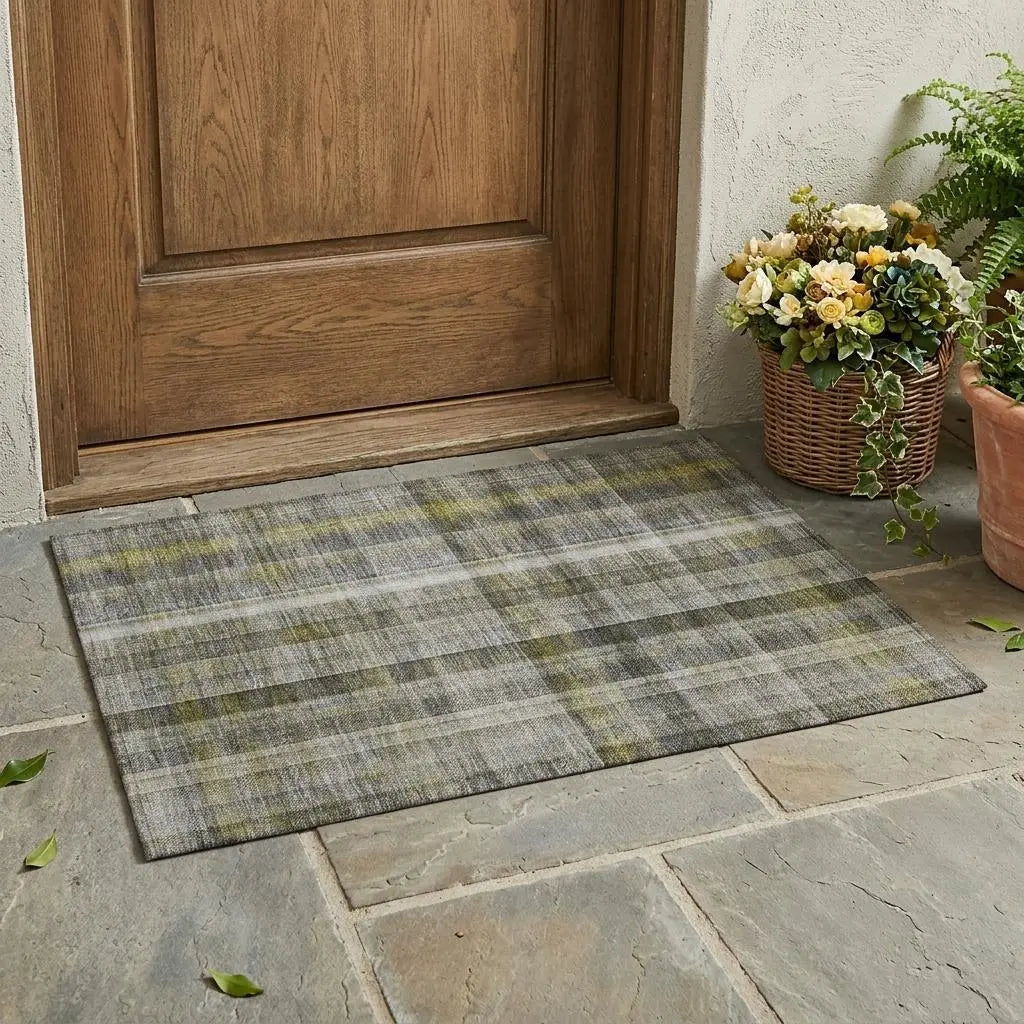 2' X 3' Gray Plaid Washable Non Skid Indoor Outdoor Area Rug Homeroots Outdoor