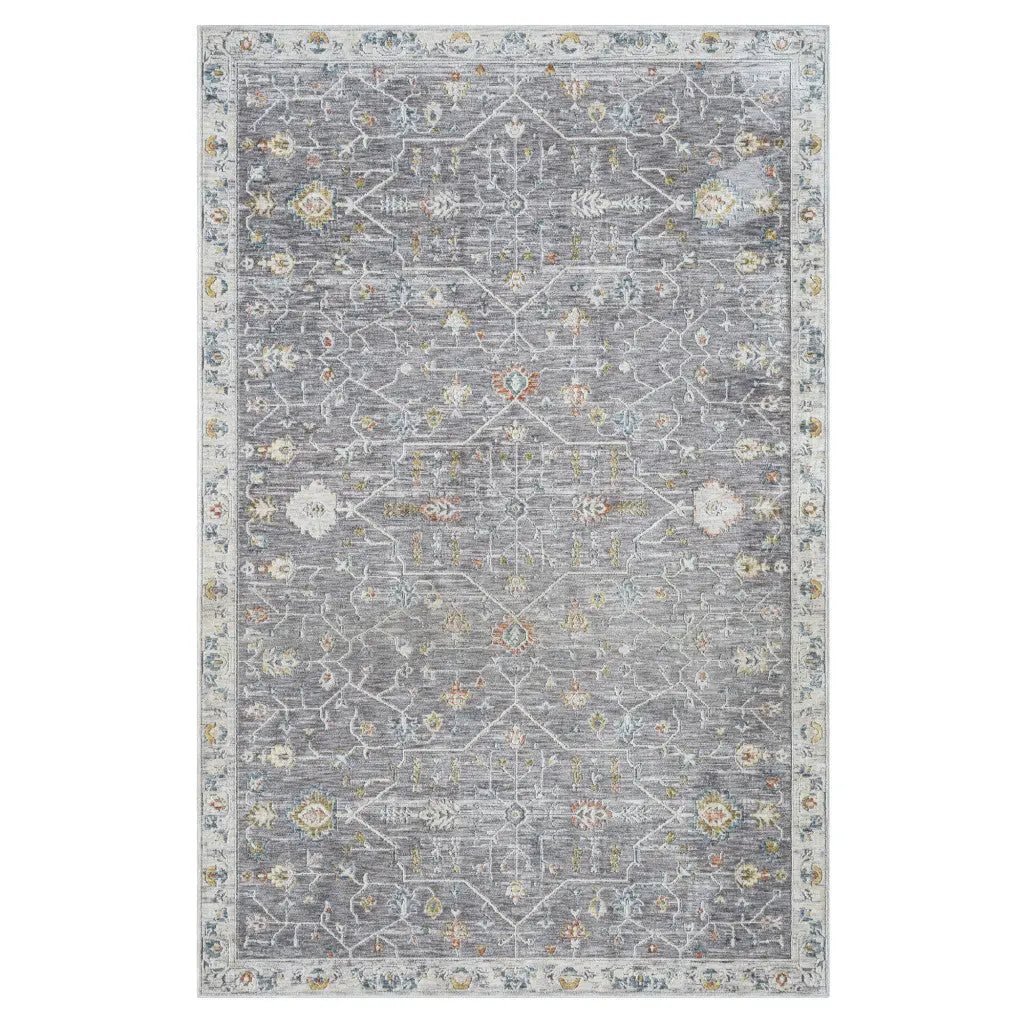 2' X 3' Gray and Ivory Floral Area Rug Homeroots Home Decor