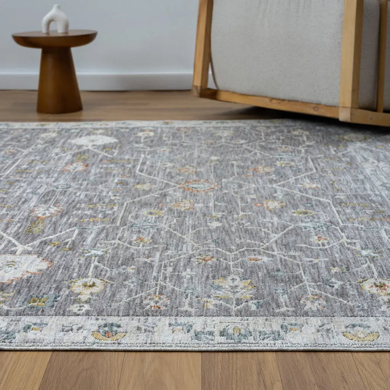 2' X 3' Gray and Ivory Floral Area Rug Homeroots Home Decor