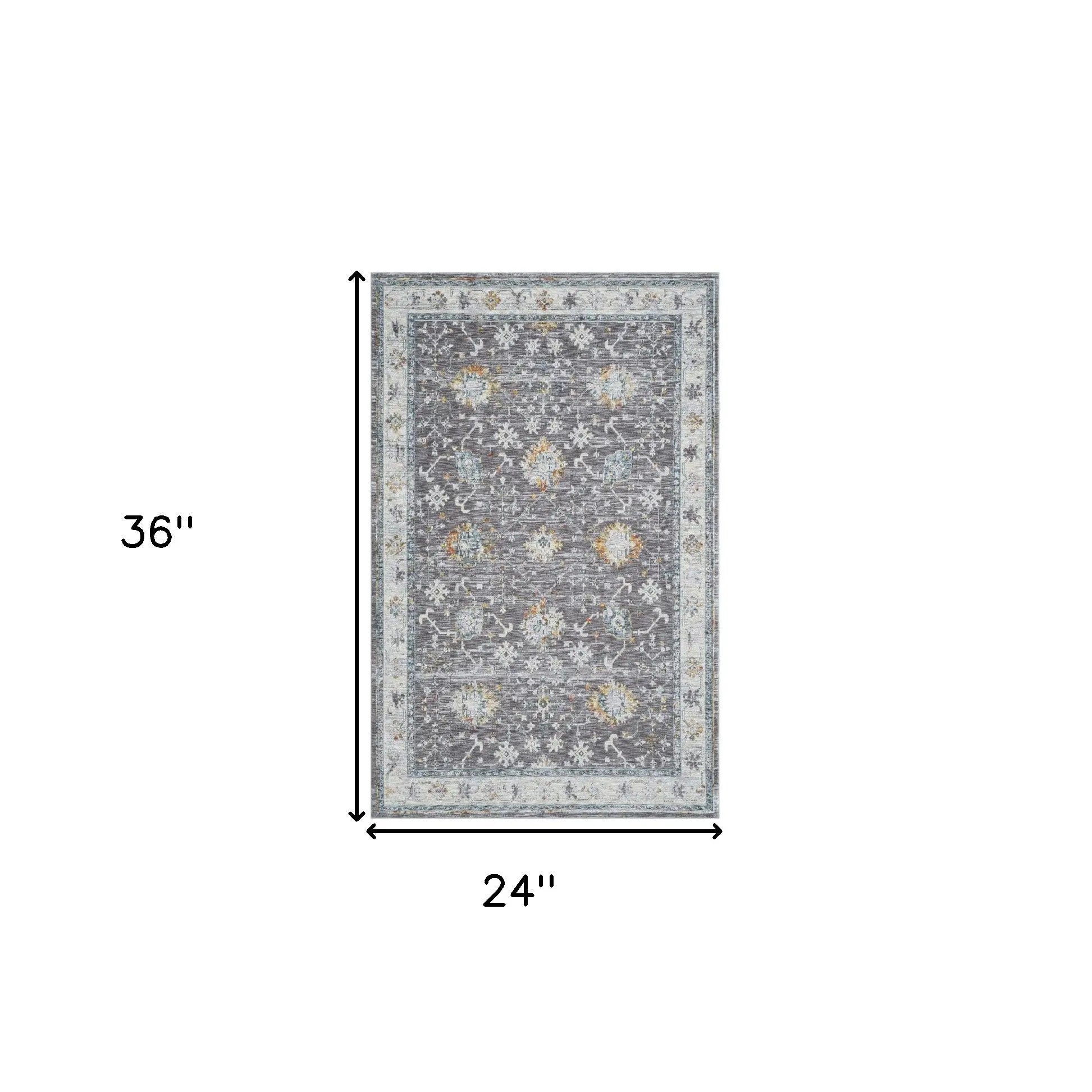 2' X 3' Gray and Ivory Floral Area Rug Homeroots Home Decor