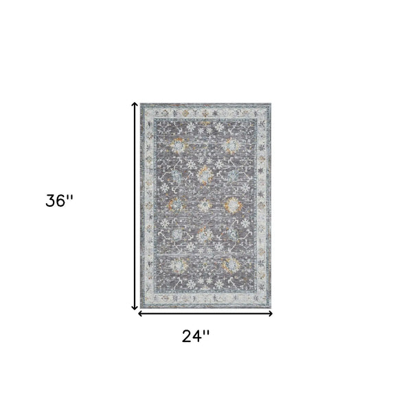 2' X 3' Gray and Ivory Floral Area Rug Homeroots Home Decor