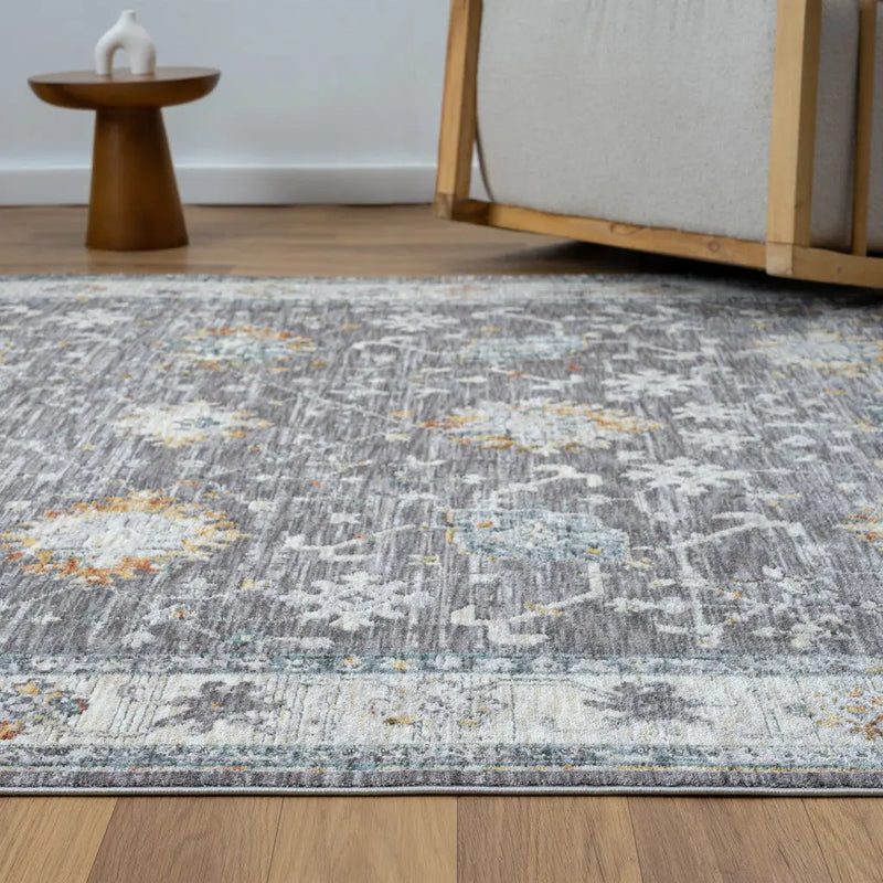 2' X 3' Gray and Ivory Floral Area Rug Homeroots Home Decor