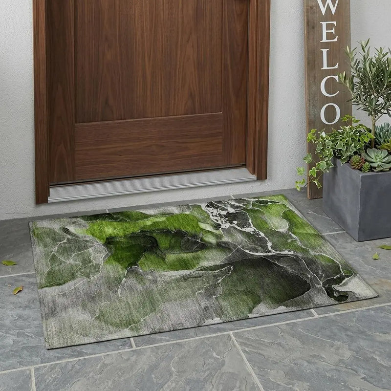 2' X 3' Green Abstract Washable Non Skid Indoor Outdoor Area Rug Homeroots Outdoor