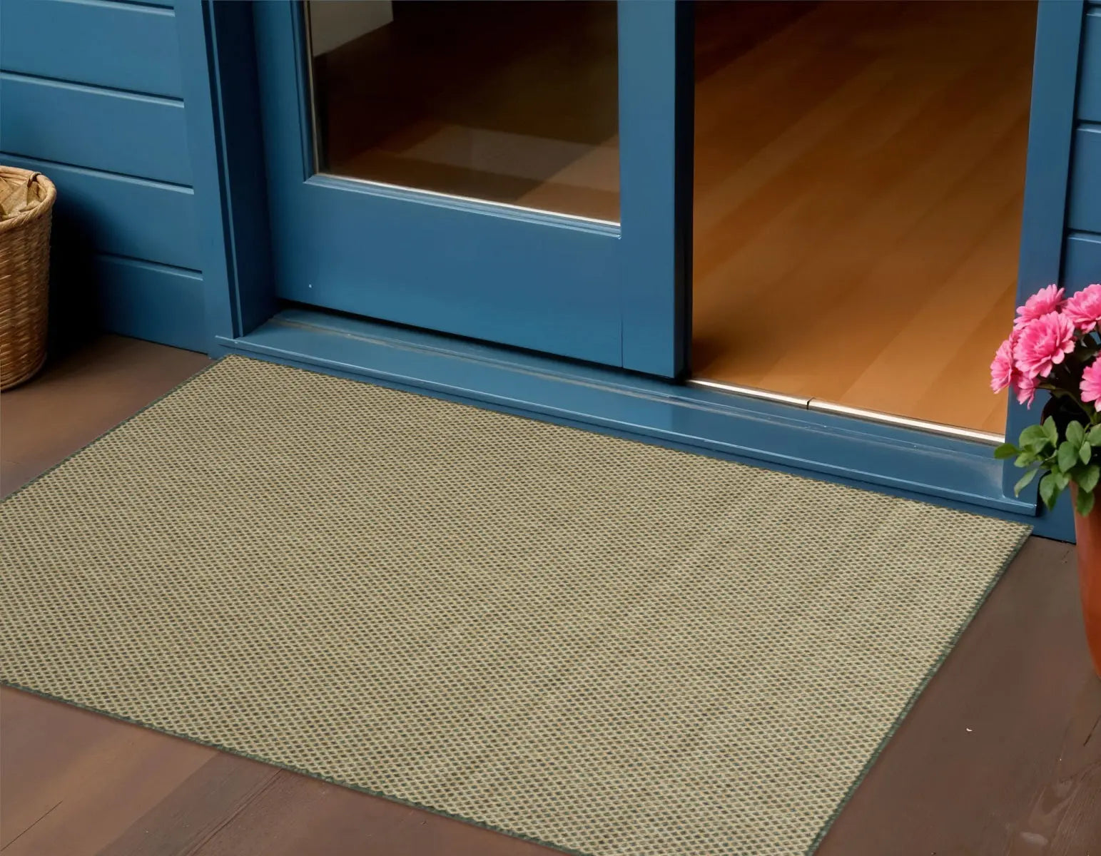 2' X 3' Green And Tan Geometric Indoor Outdoor Area Rug Homeroots Outdoor