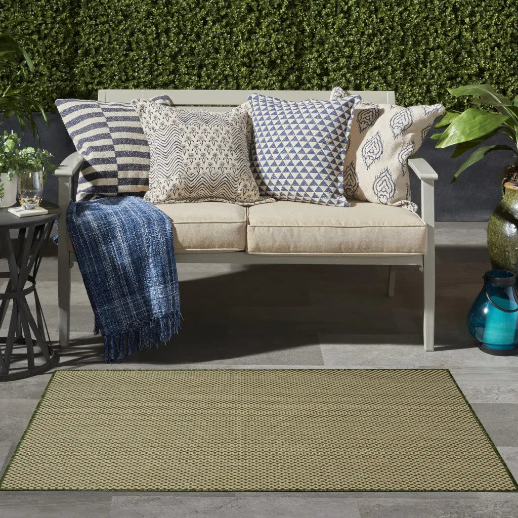 2' X 3' Green And Tan Geometric Indoor Outdoor Area Rug Homeroots Outdoor