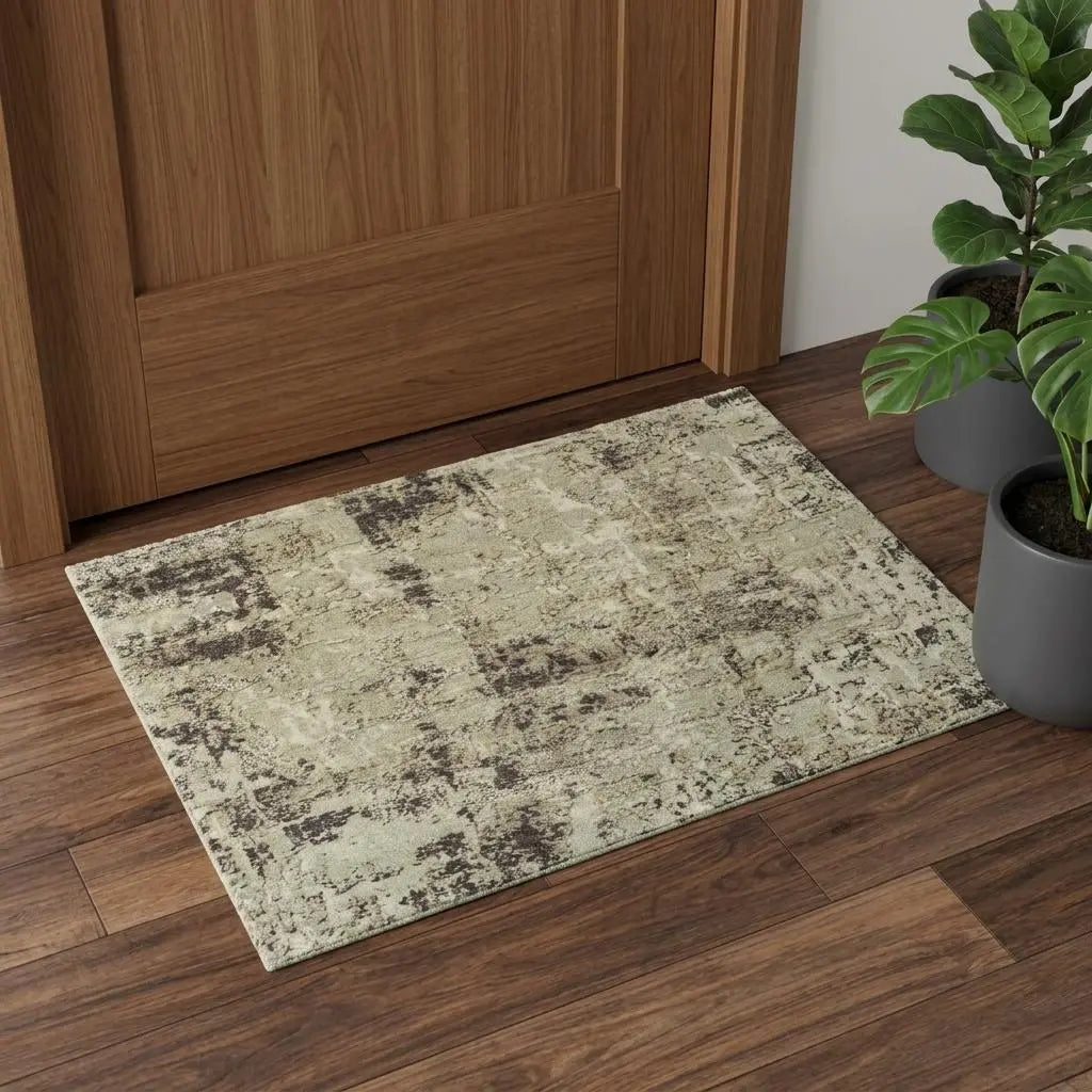 2' X 3' Green Brown And Beige New Zealand Lambs Wool Abstract Hand Carved Handmade Area Rug Homeroots Home Decor