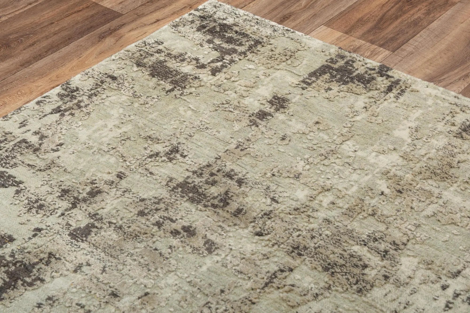 2' X 3' Green Brown And Beige New Zealand Lambs Wool Abstract Hand Carved Handmade Area Rug Homeroots Home Decor