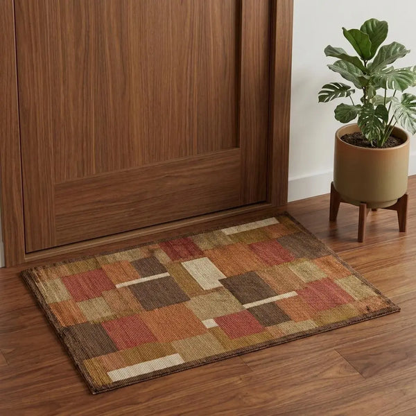 2' X 3' Green Brown And Orange Checkered Hand Knotted Area Rug Homeroots Home Decor