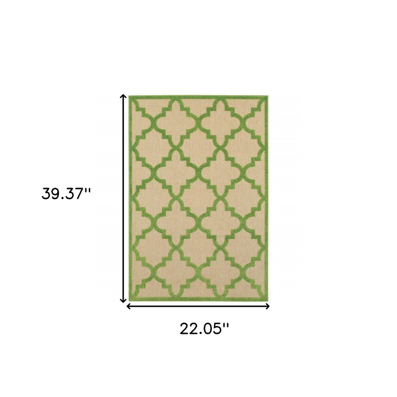 2' X 3' Green Geometric Stain Resistant Indoor Outdoor Area Rug Homeroots Outdoor