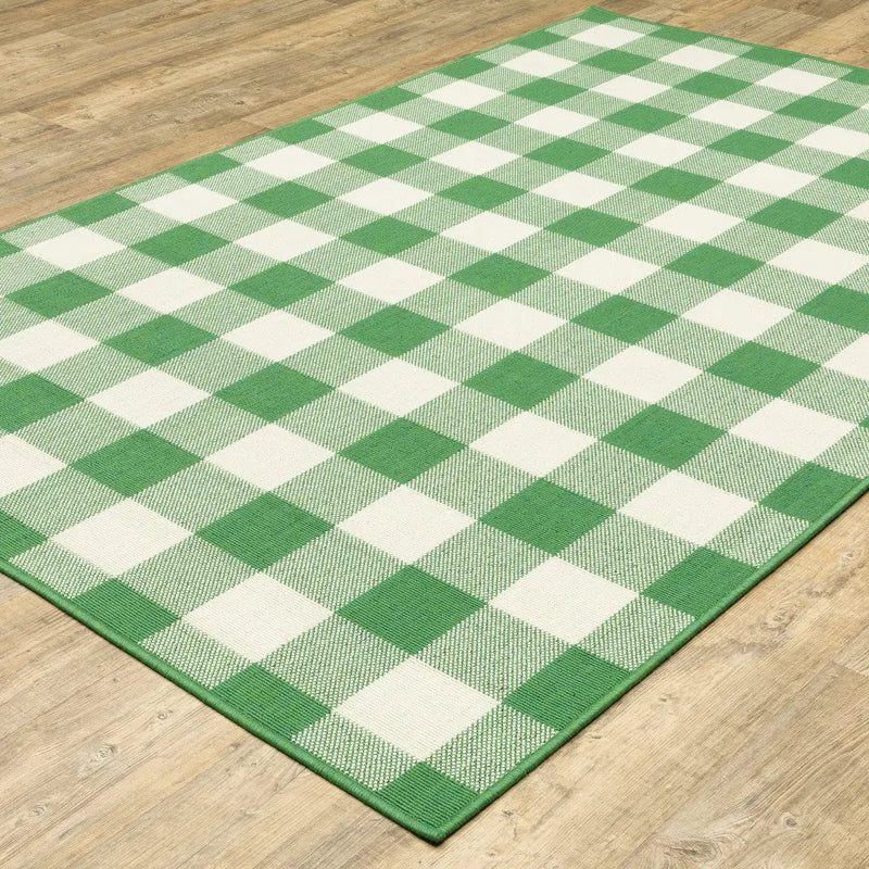 2' X 3' Green and Ivory Geometric Stain Resistant Indoor Outdoor Area Rug Homeroots Outdoor