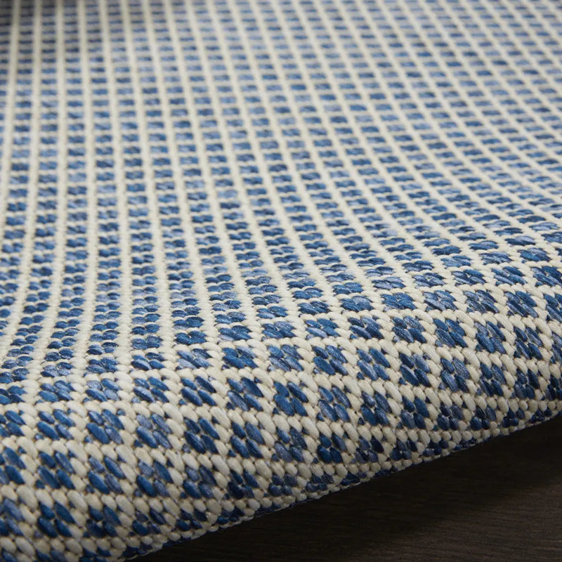 2' X 3' Ivory And Blue Geometric Indoor Outdoor Area Rug Homeroots Outdoor