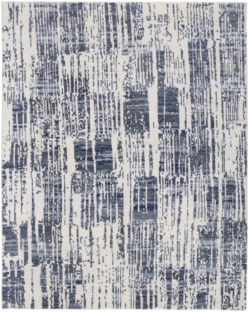 2' X 3' Ivory And Blue Wool Abstract Hand Knotted Area Rug With Fringe Homeroots Home Decor