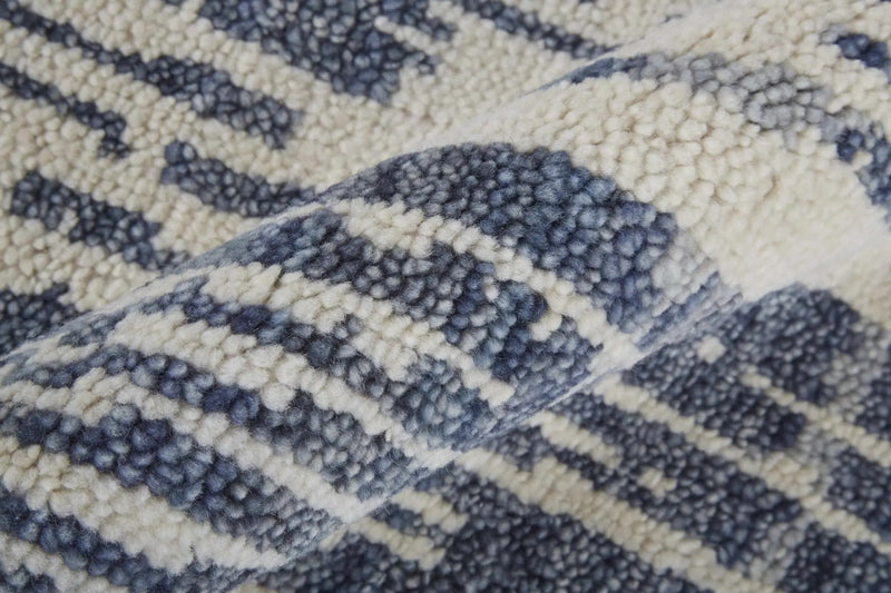 2' X 3' Ivory And Blue Wool Abstract Hand Knotted Area Rug With Fringe Homeroots Home Decor