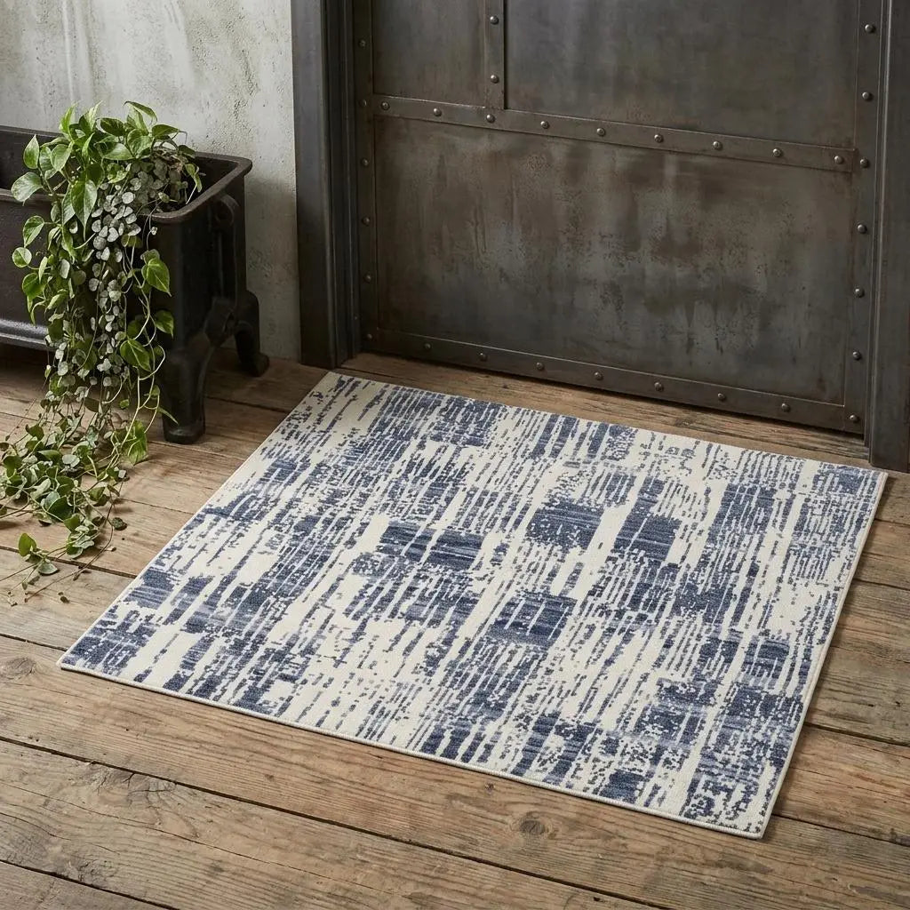 2' X 3' Ivory And Blue Wool Abstract Hand Knotted Area Rug With Fringe Homeroots Home Decor