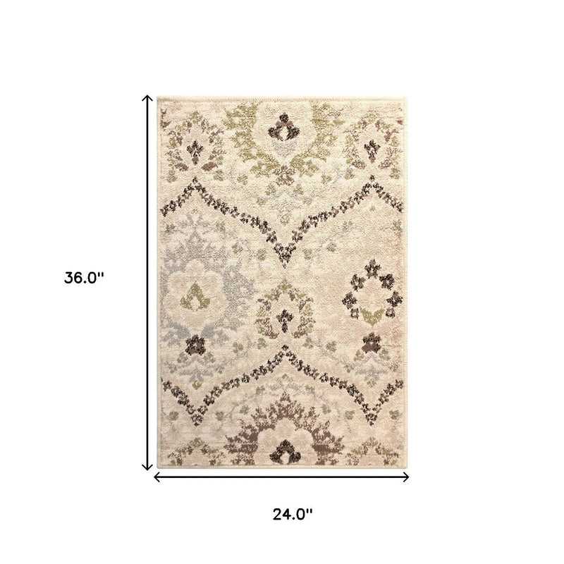 2' X 3' Ivory And Gray Floral Distressed Area Rug Homeroots Home Decor