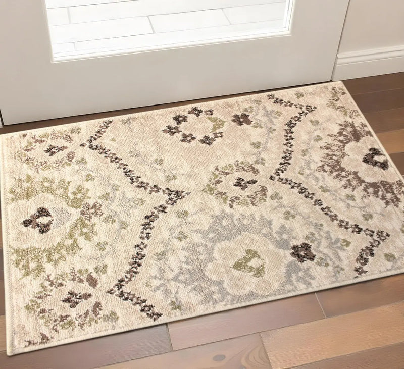 2' X 3' Ivory And Gray Floral Distressed Area Rug Homeroots Home Decor