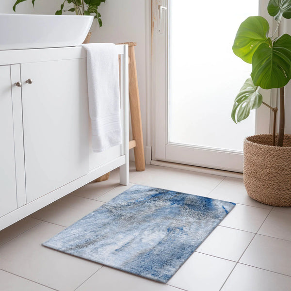 2' X 3' Ivory Blue and Gray Abstract Washable Non Skid Indoor Outdoor Area Rug Homeroots Outdoor