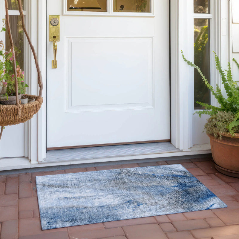 2' X 3' Ivory Blue and Gray Abstract Washable Non Skid Indoor Outdoor Area Rug Homeroots Outdoor