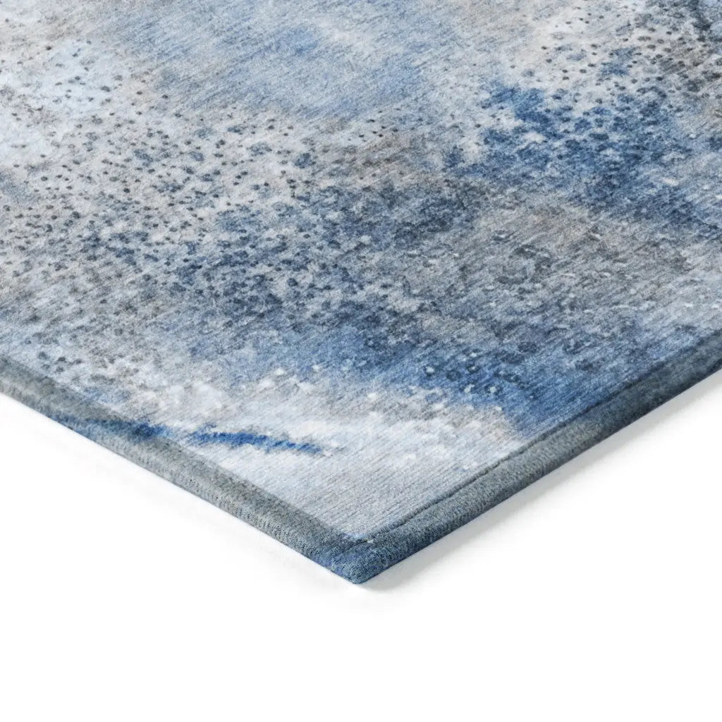2' X 3' Ivory Blue and Gray Abstract Washable Non Skid Indoor Outdoor Area Rug Homeroots Outdoor