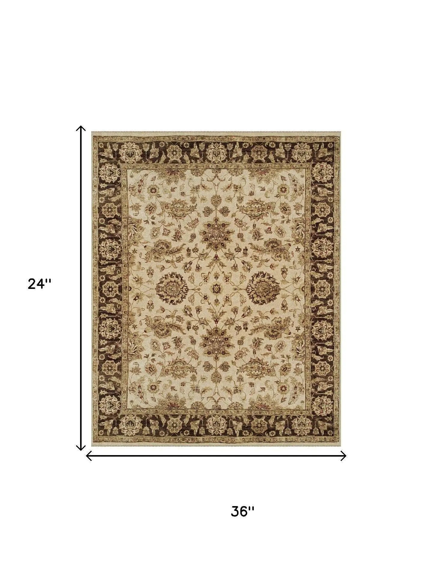 2' X 3' Ivory Gold And Brown Wool Oriental Hand Knotted Area Rug Homeroots Home Decor