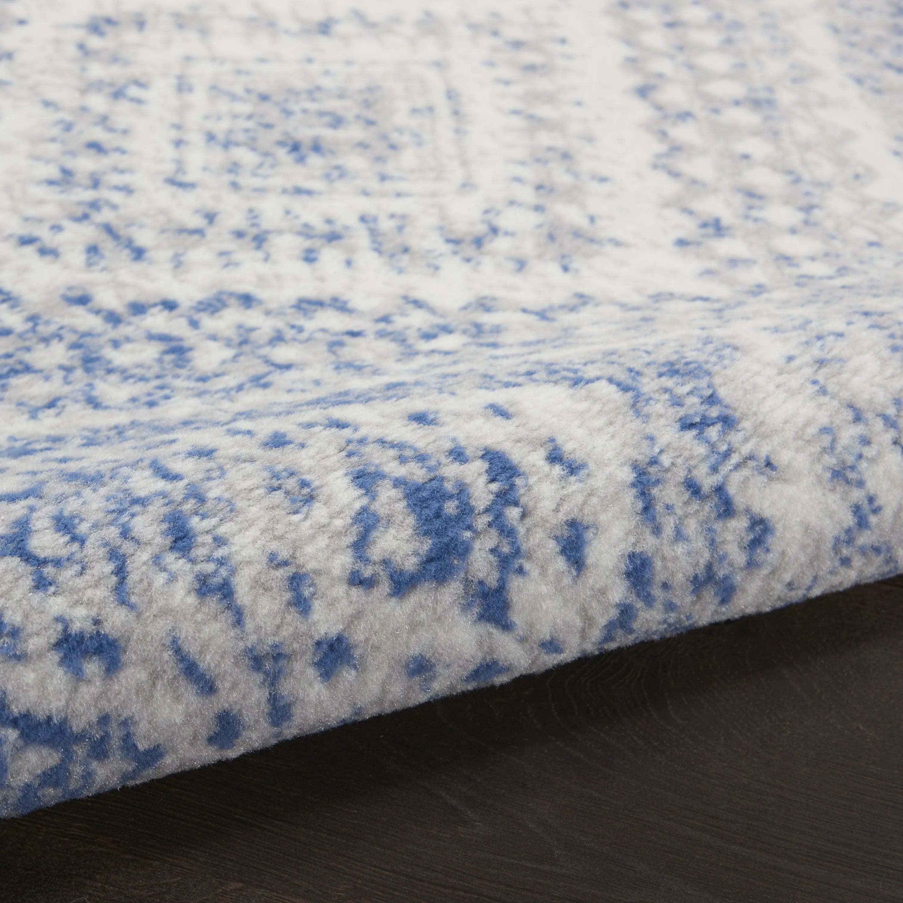 2' X 3' Ivory and Blue Geometric Distressed Area Rug GreatEagleInc