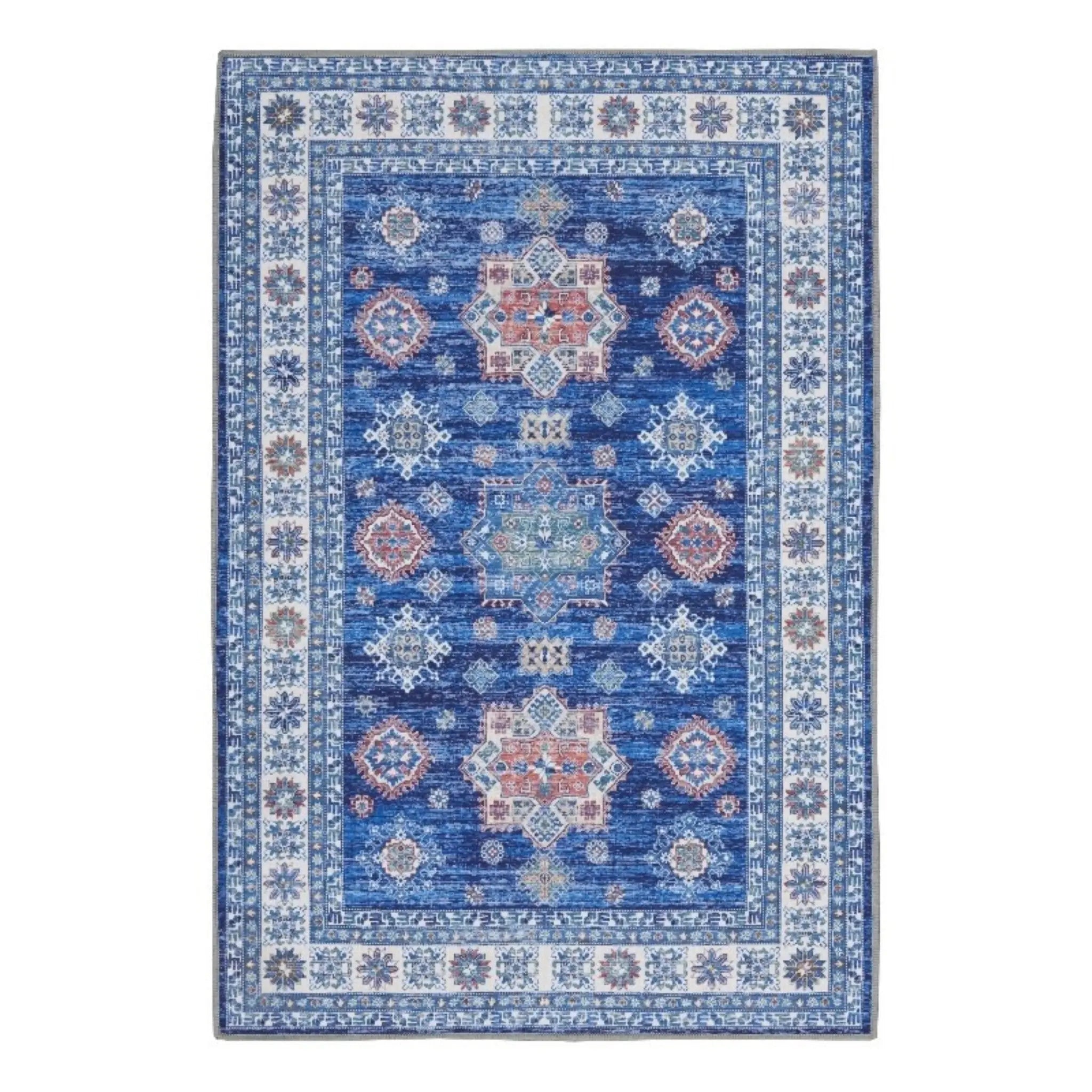 2' X 3' Ivory and Blue Oriental Distressed Non Skid Area Rug GreatEagleInc