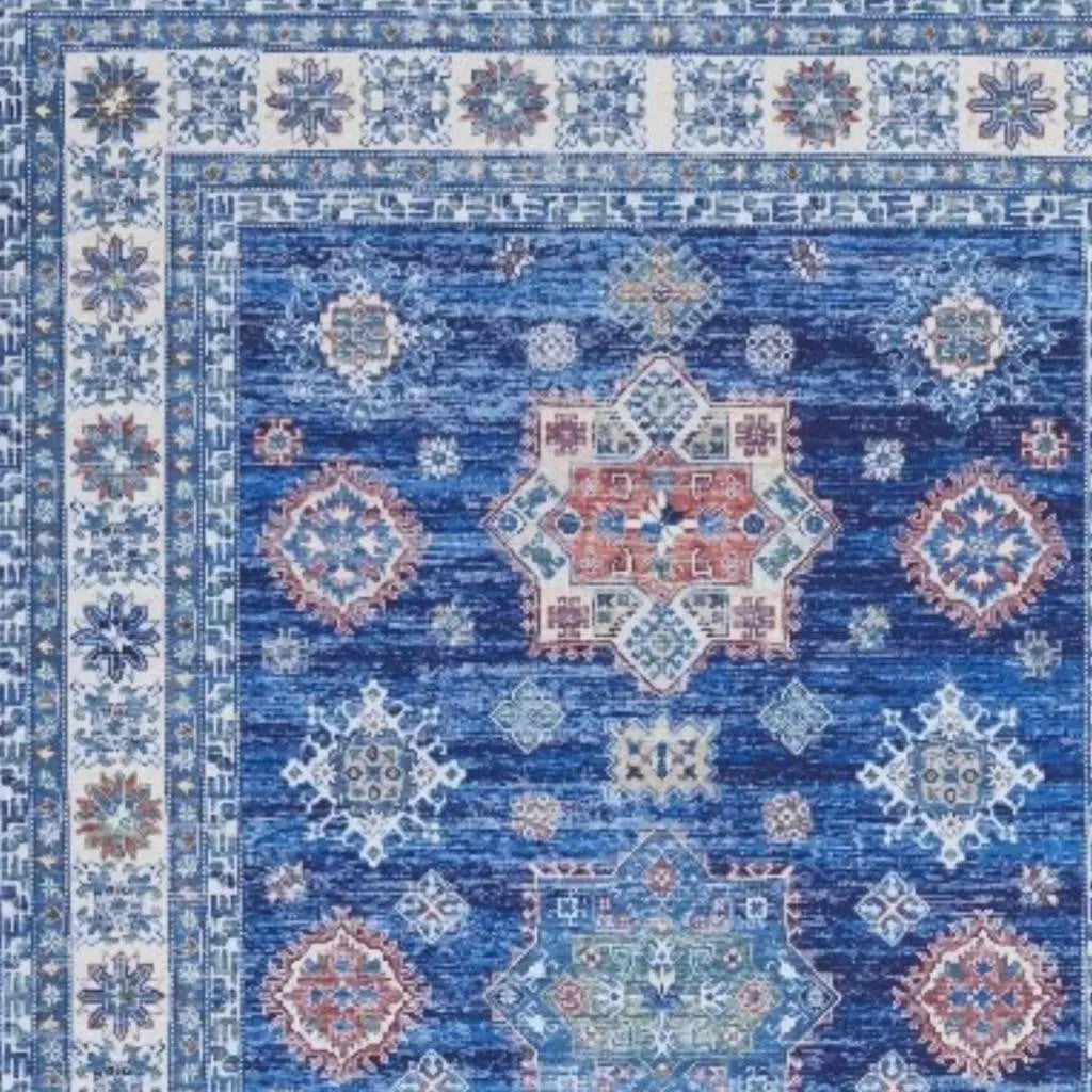 2' X 3' Ivory and Blue Oriental Distressed Non Skid Area Rug GreatEagleInc