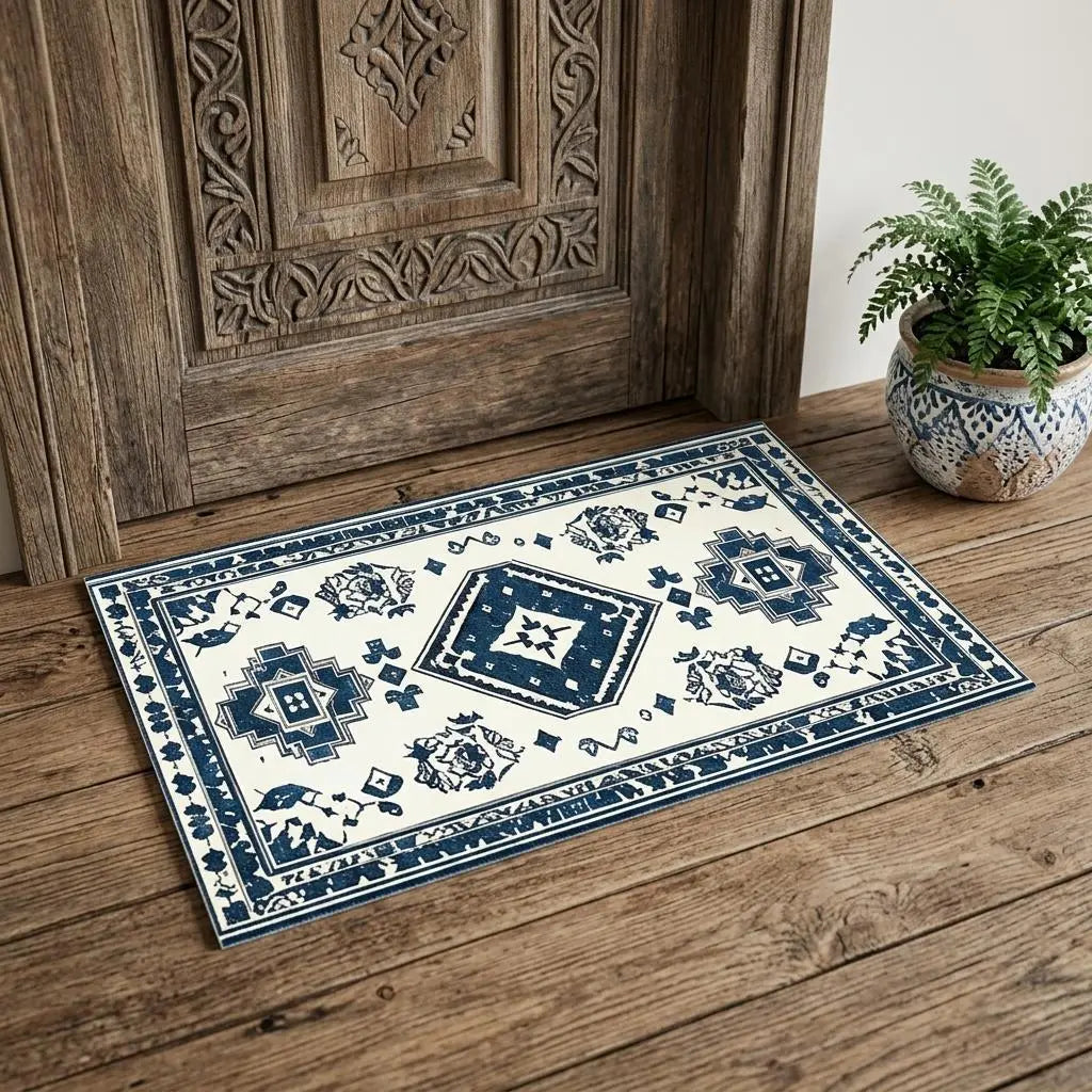 2' X 3' Navy Blue And White Oriental Washable Area Rug Homeroots Home Decor