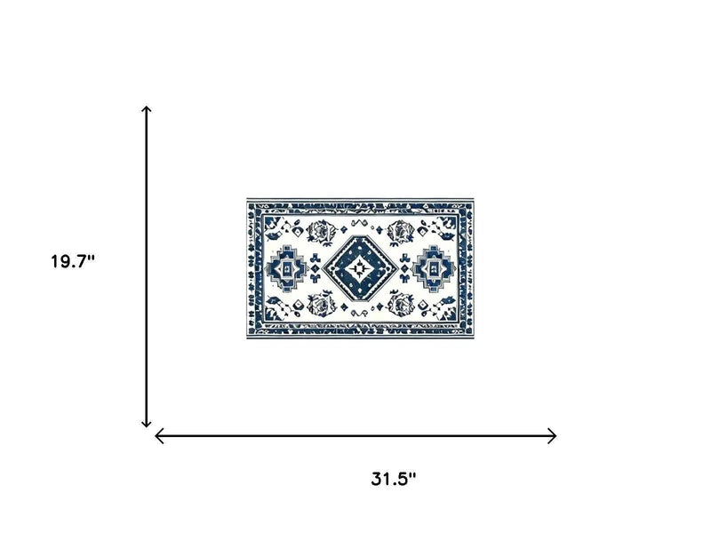 2' X 3' Navy Blue And White Oriental Washable Area Rug Homeroots Home Decor