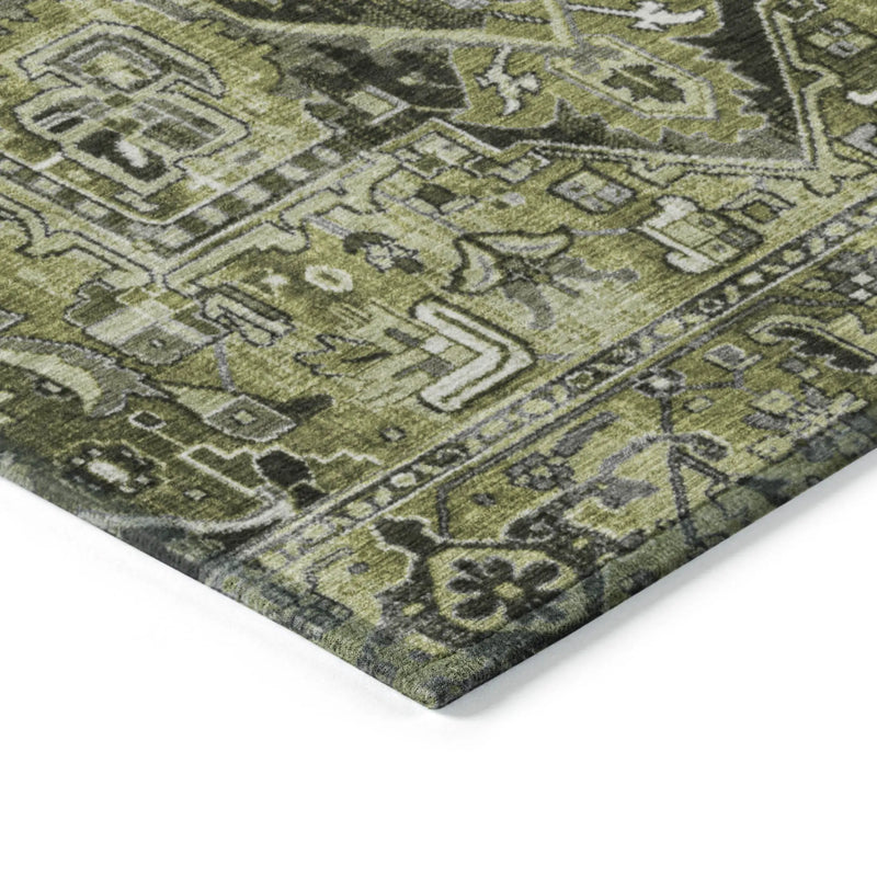 2' X 3' Olive Green and Dark Green Oriental Washable Non Skid Indoor Outdoor Area Rug - GreatEagleInc