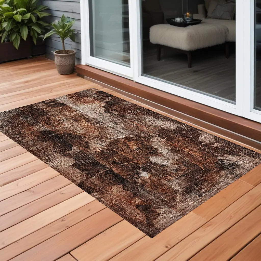 2' X 3' Orange Floral Washable Non Skid Indoor Outdoor Area Rug - GreatEagleInc