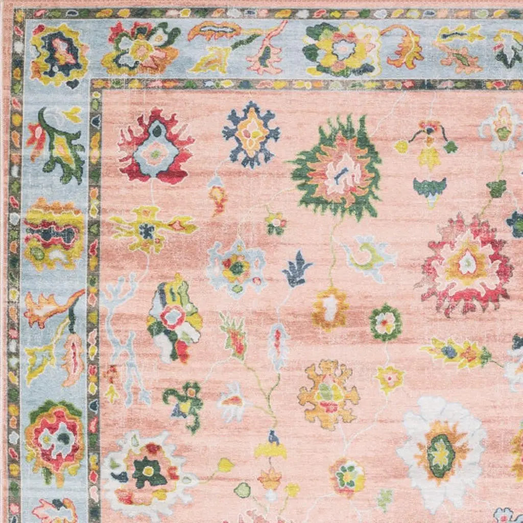 2' X 3' Pink And Blue Oriental Washable Area Rug Homeroots Home Decor