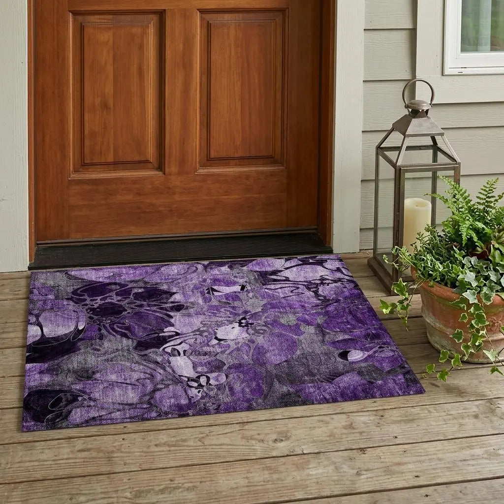 2' X 3' Purple Abstract Washable Indoor Outdoor Area Rug Homeroots Outdoor
