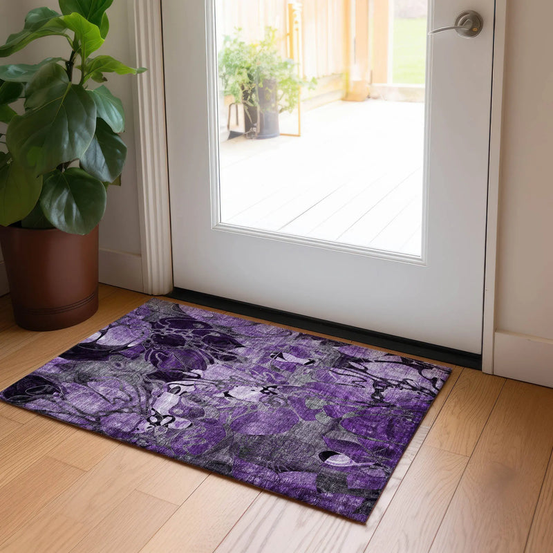 2' X 3' Purple Abstract Washable Indoor Outdoor Area Rug Homeroots Outdoor