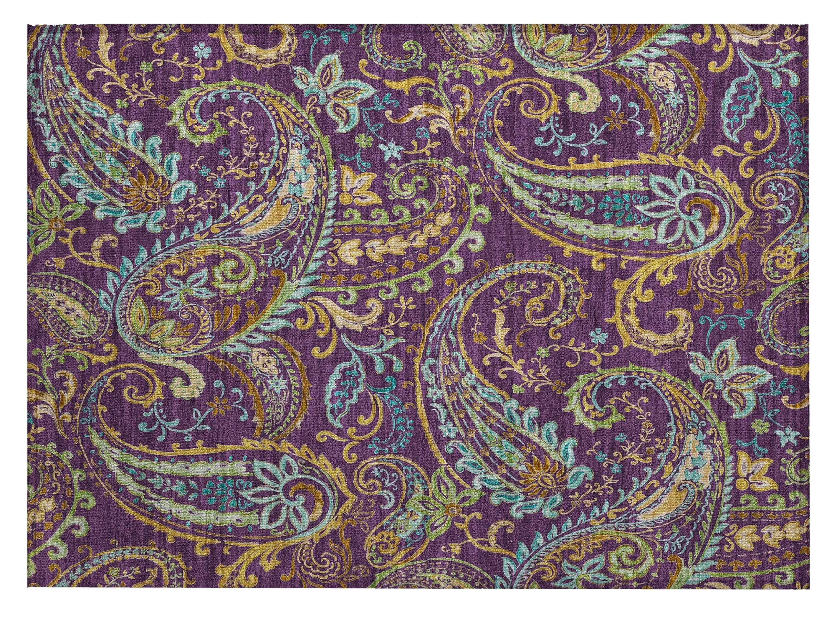 2' X 3' Purple Paisley Washable Non Skid Indoor Outdoor Area Rug Homeroots Outdoor