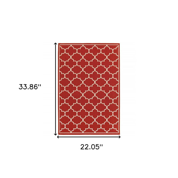 2' X 3' Red And Ivory Indoor Outdoor Area Rug Homeroots Outdoor