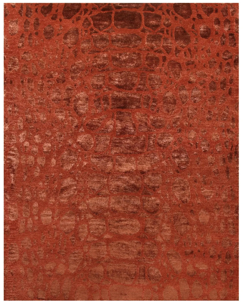 2' X 3' Red And Orange Animal Print Hand Knotted Area Rug Homeroots Home Decor
