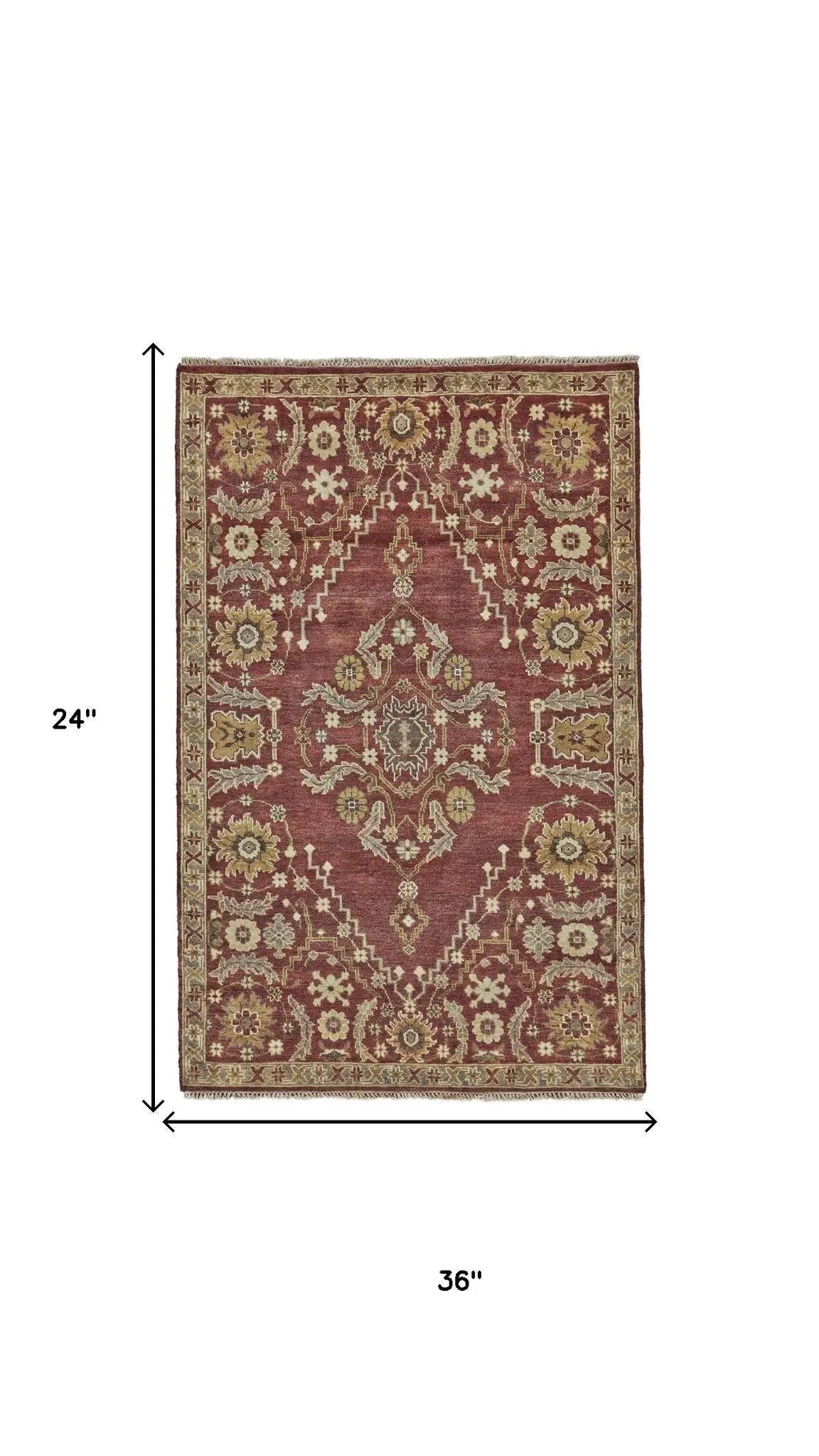 2' X 3' Red Gold And Brown Wool Oriental Hand Knotted Area Rug Homeroots Home Decor