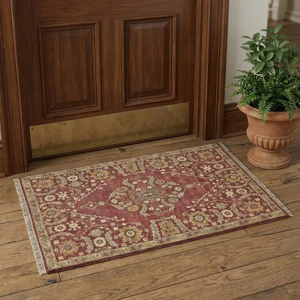 2' X 3' Red Gold And Brown Wool Oriental Hand Knotted Area Rug Homeroots Home Decor