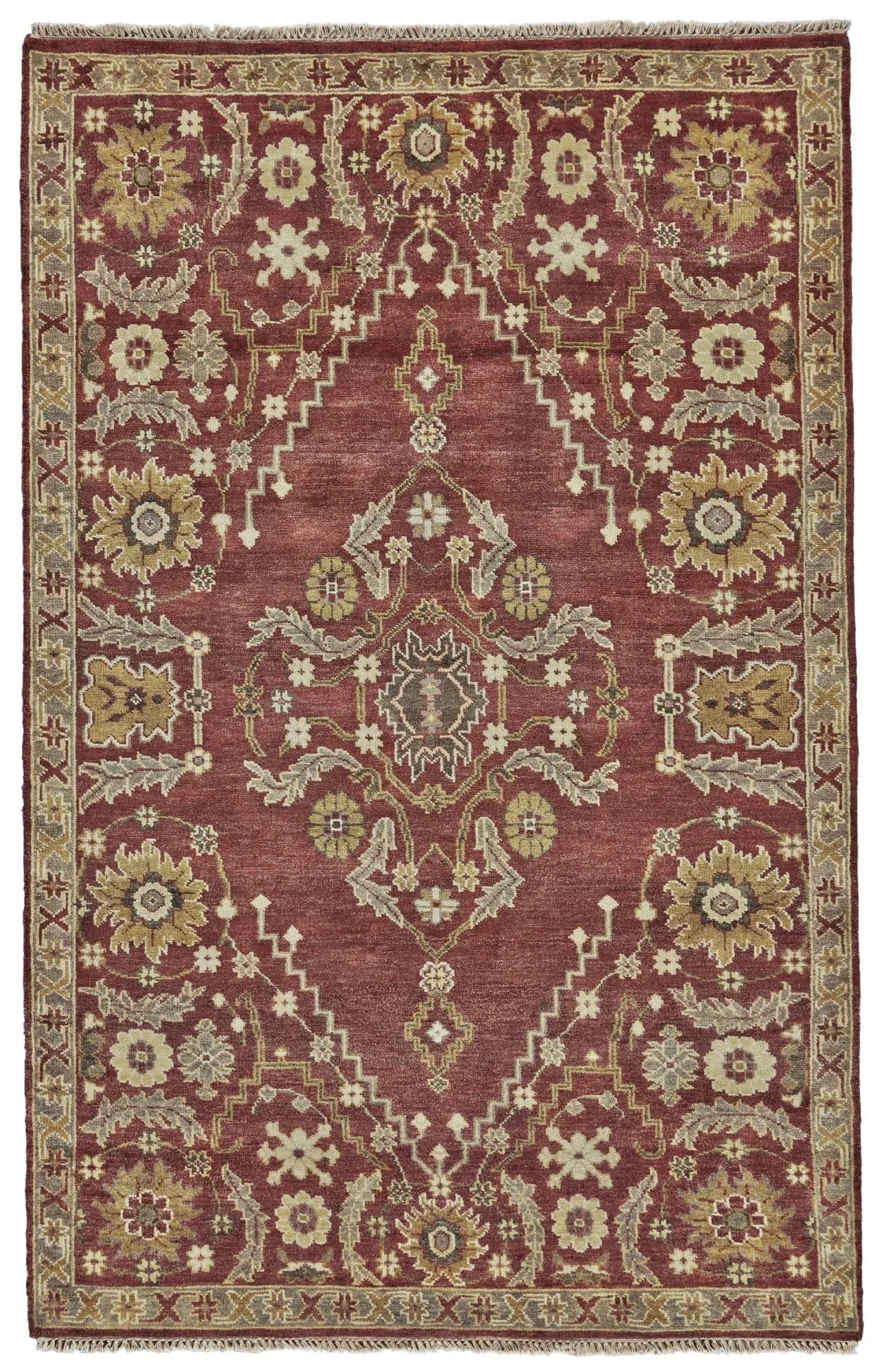 2' X 3' Red Gold And Brown Wool Oriental Hand Knotted Area Rug Homeroots Home Decor
