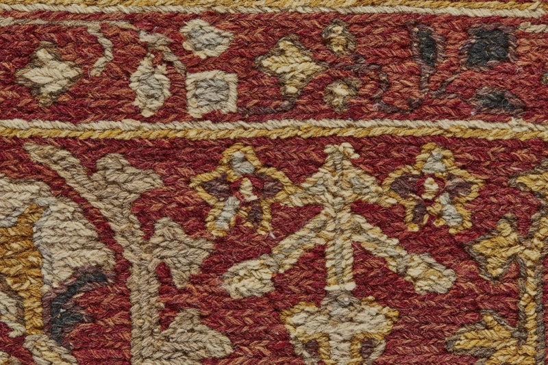 2' X 3' Red Gold And Ivory Wool Geometric Hand Knotted Area Rug Homeroots Home Decor