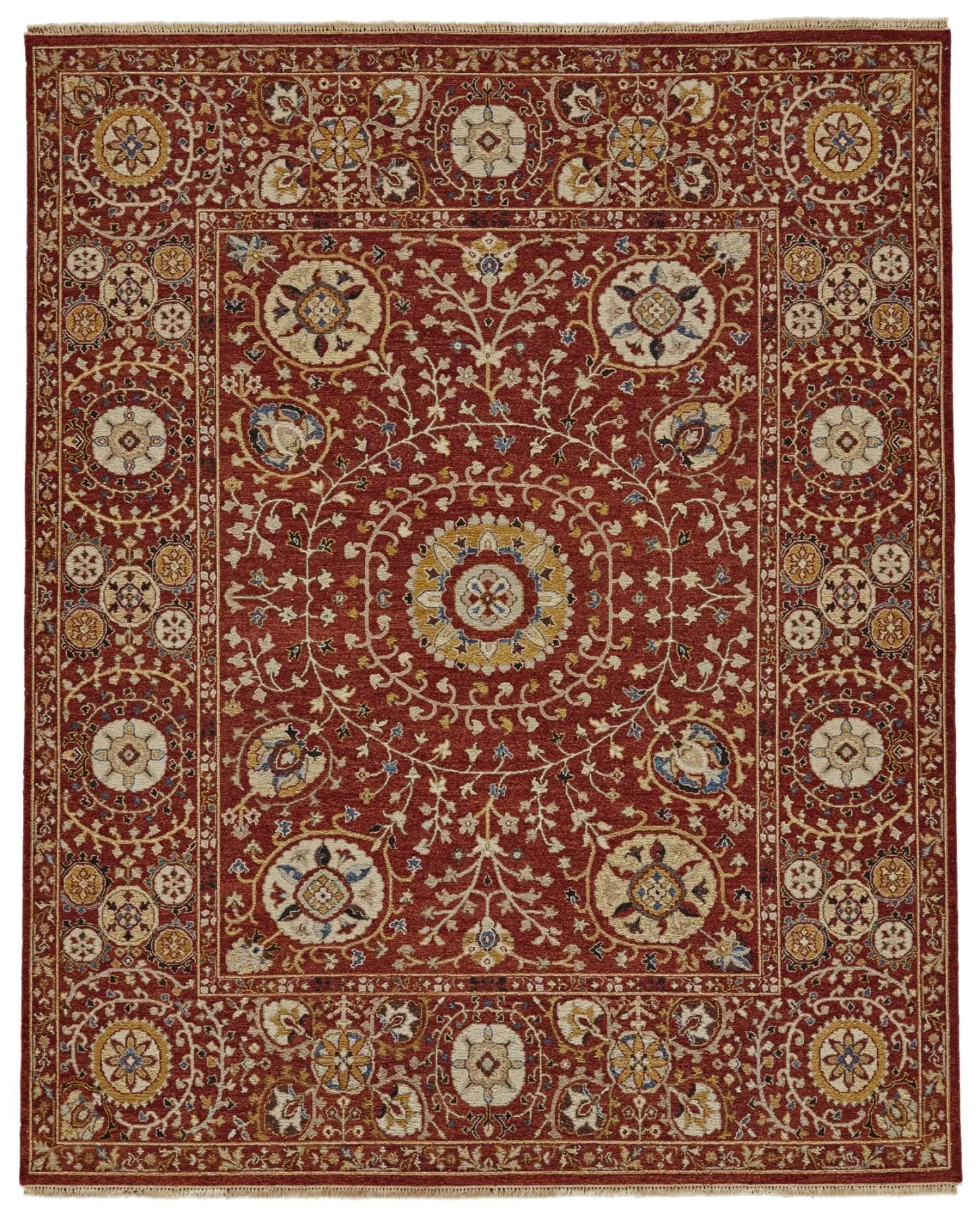 2' X 3' Red Gold And Ivory Wool Geometric Hand Knotted Area Rug Homeroots Home Decor
