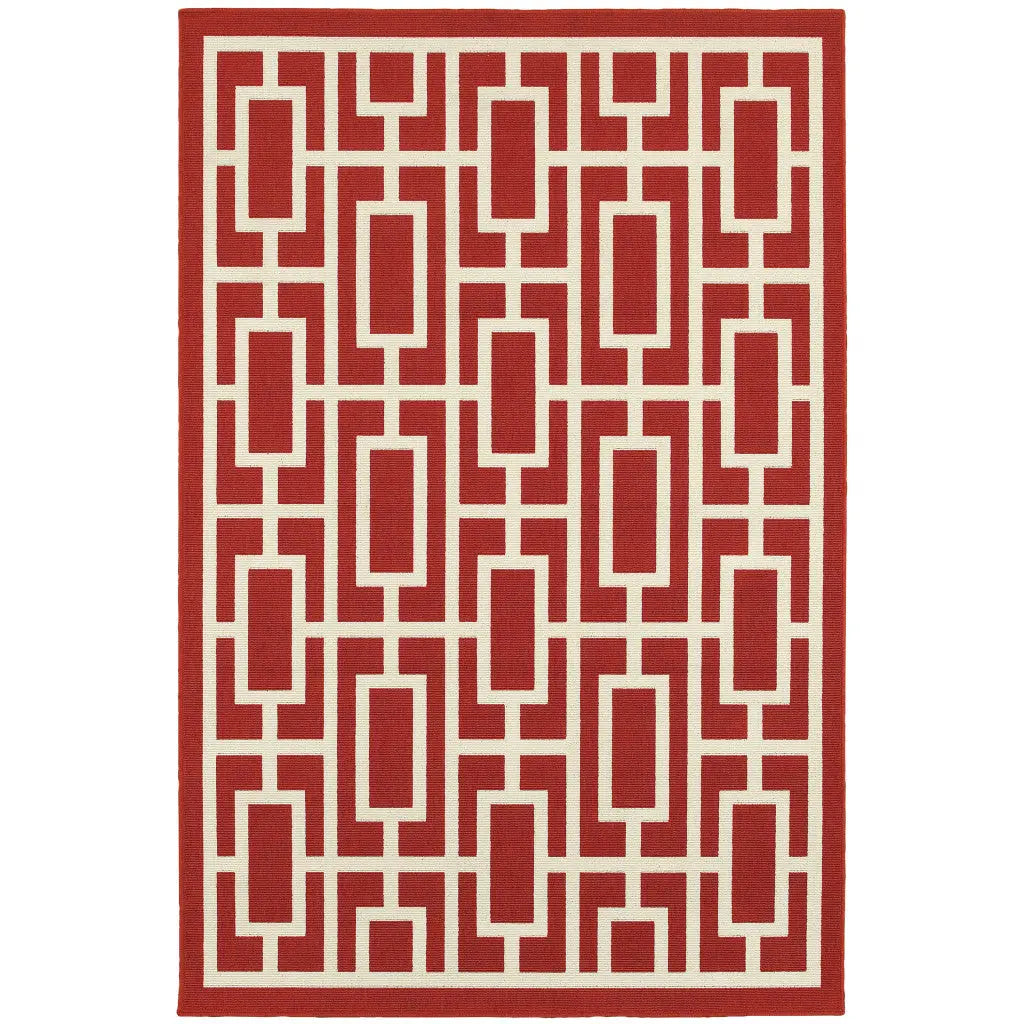 2' X 3' Red and Ivory Geometric Stain Resistant Indoor Outdoor Area Rug Homeroots Outdoor