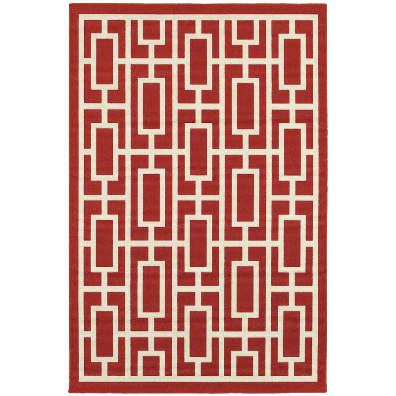 2' X 3' Red and Ivory Geometric Stain Resistant Indoor Outdoor Area Rug Homeroots Outdoor
