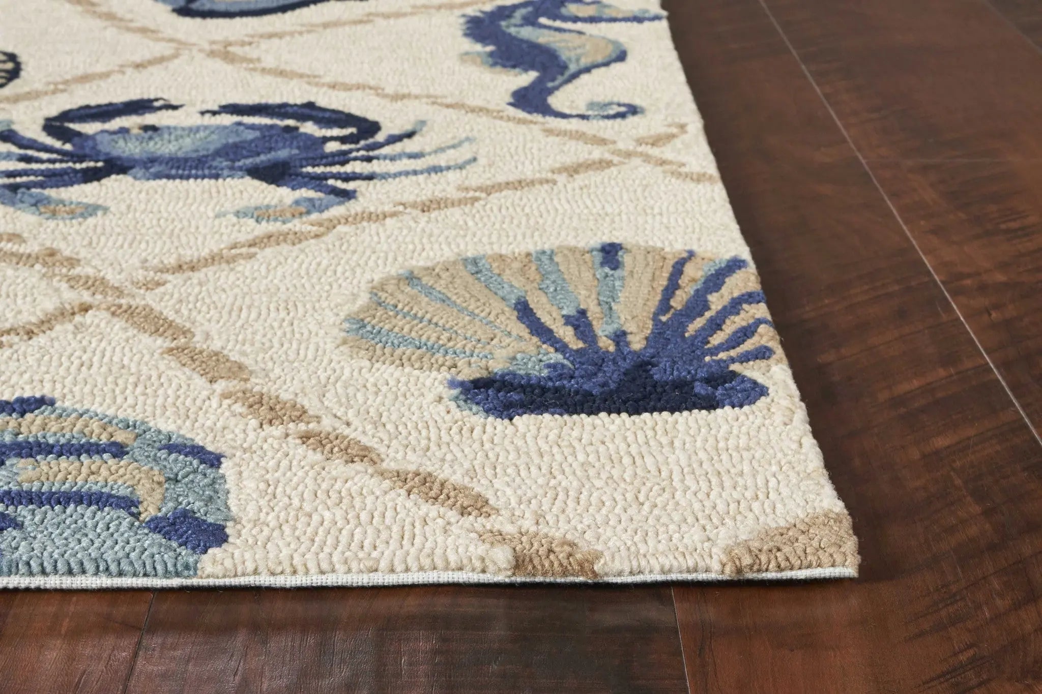 2' X 3' Sand Beige And Blue Fish Hand Tufted Area Rug Homeroots Home Decor