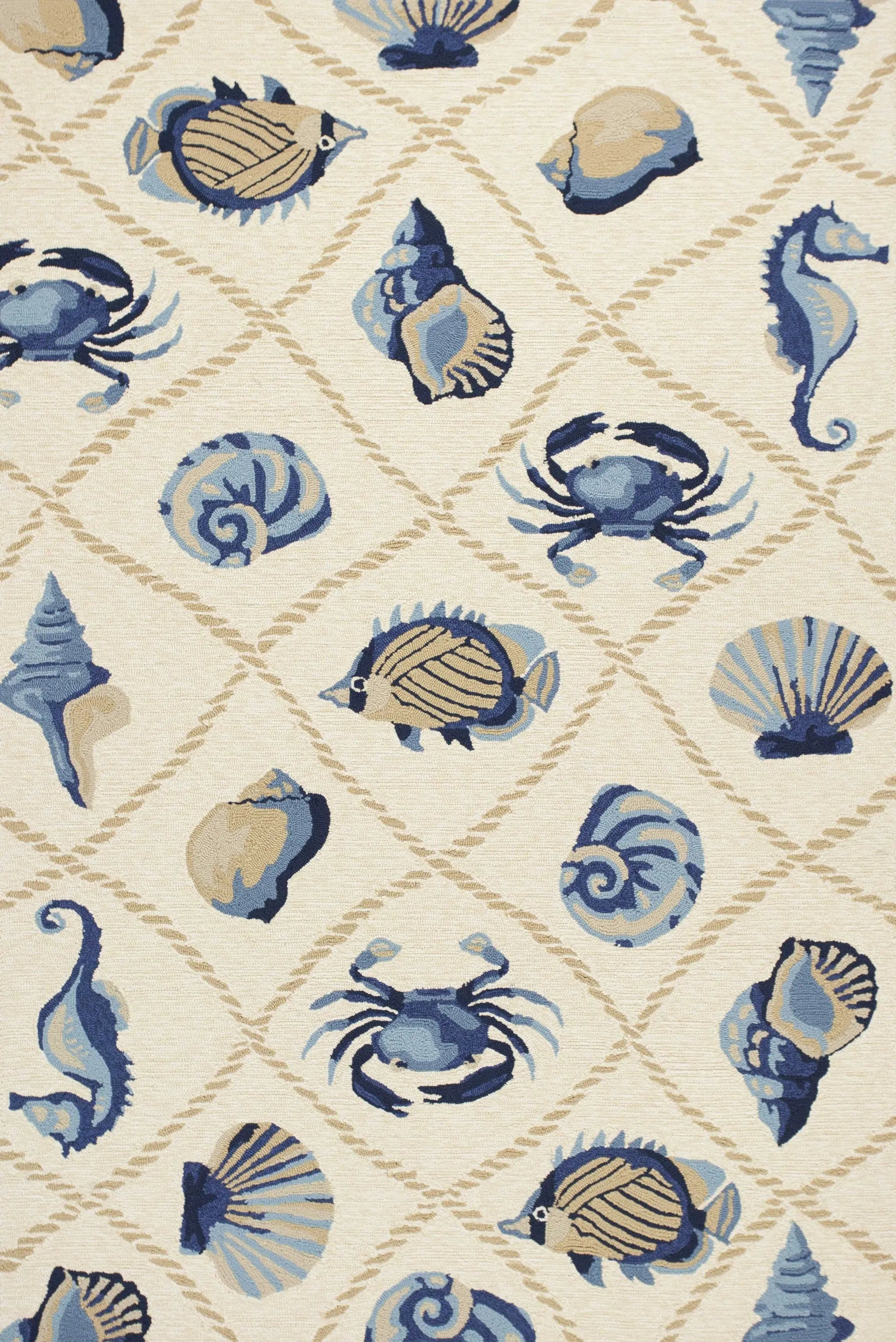 2' X 3' Sand Beige And Blue Fish Hand Tufted Area Rug Homeroots Home Decor