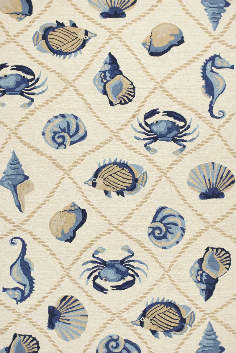 2' X 3' Sand Beige And Blue Fish Hand Tufted Area Rug Homeroots Home Decor