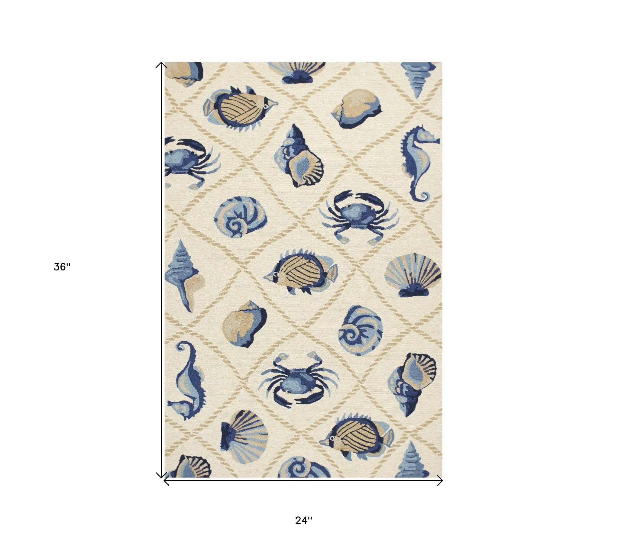 2' X 3' Sand Beige And Blue Fish Hand Tufted Area Rug Homeroots Home Decor